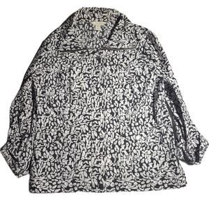 Vtg Y2K Laura Ashley Black White Metallic Leopard Print Zip Up Track Jacket P M